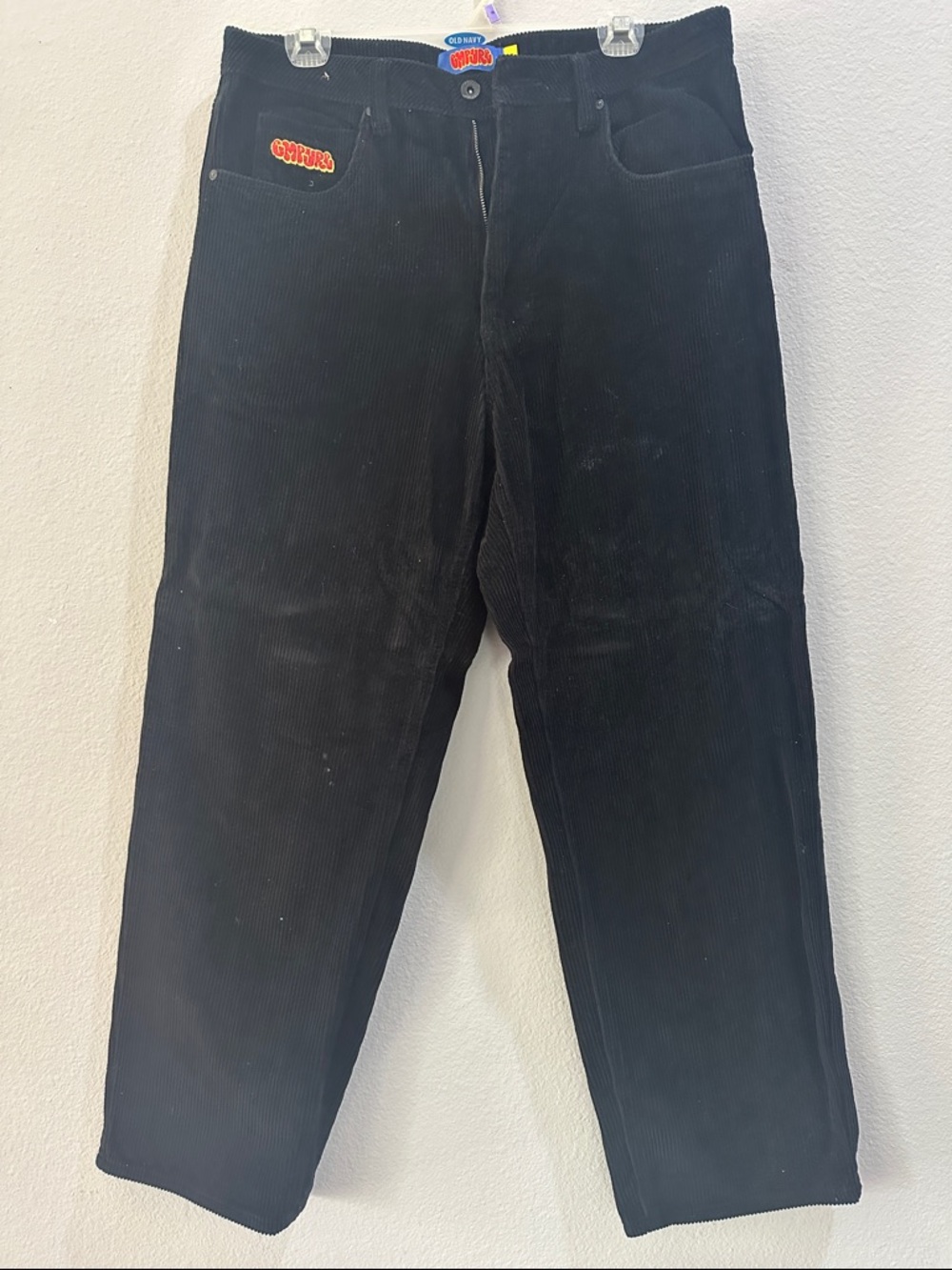 Empyre Black Corduroy Straight-Leg Pants with Embroidered Patch